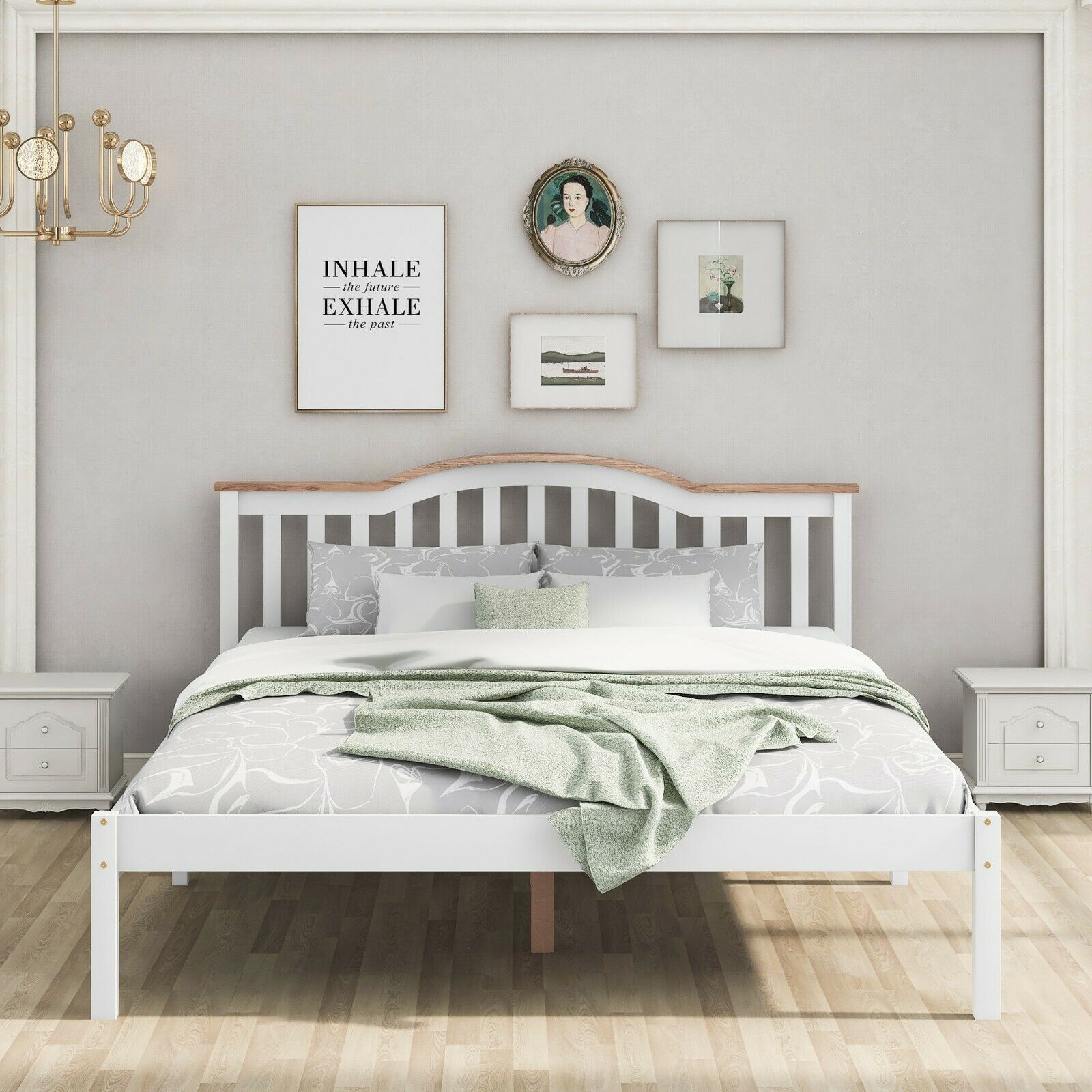 Merax Doppelbett Holzbett Bett 140x200cm Lattenrost Kiefer Mit Kopfteil Weiß