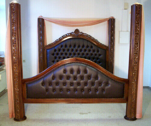 SÄulenbett Bett160 X 200 Mahagoni-holz Braun PrÄchtiges Polsterbett Antik-stil
